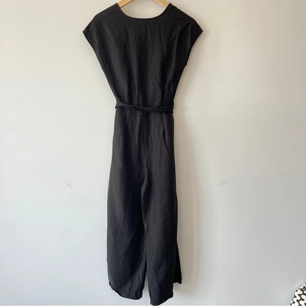 Aritzia Black Sleeveless Jumpsuit linen wide leg wrap top office casual neutral